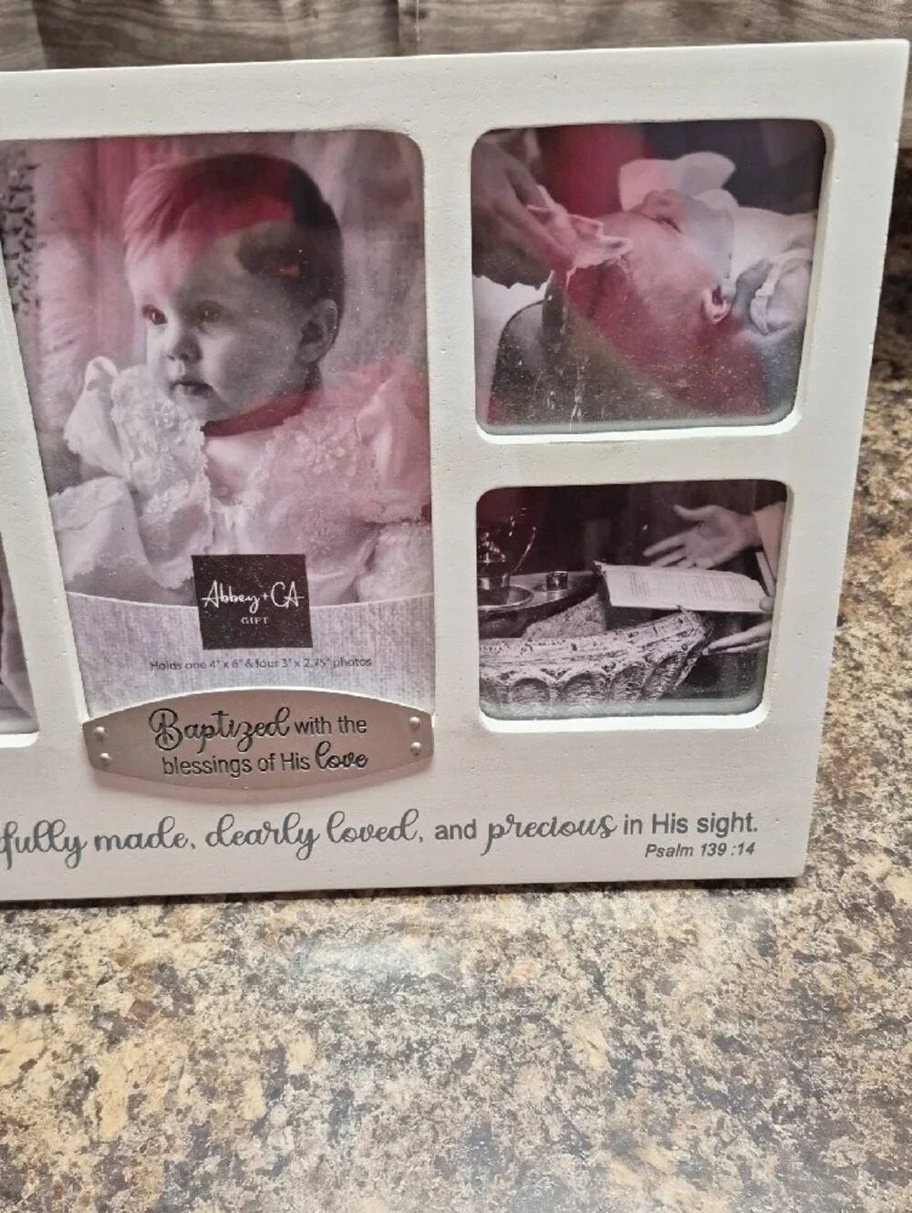 Baptism Photo Frame Collage in White with Sentiment Plaque